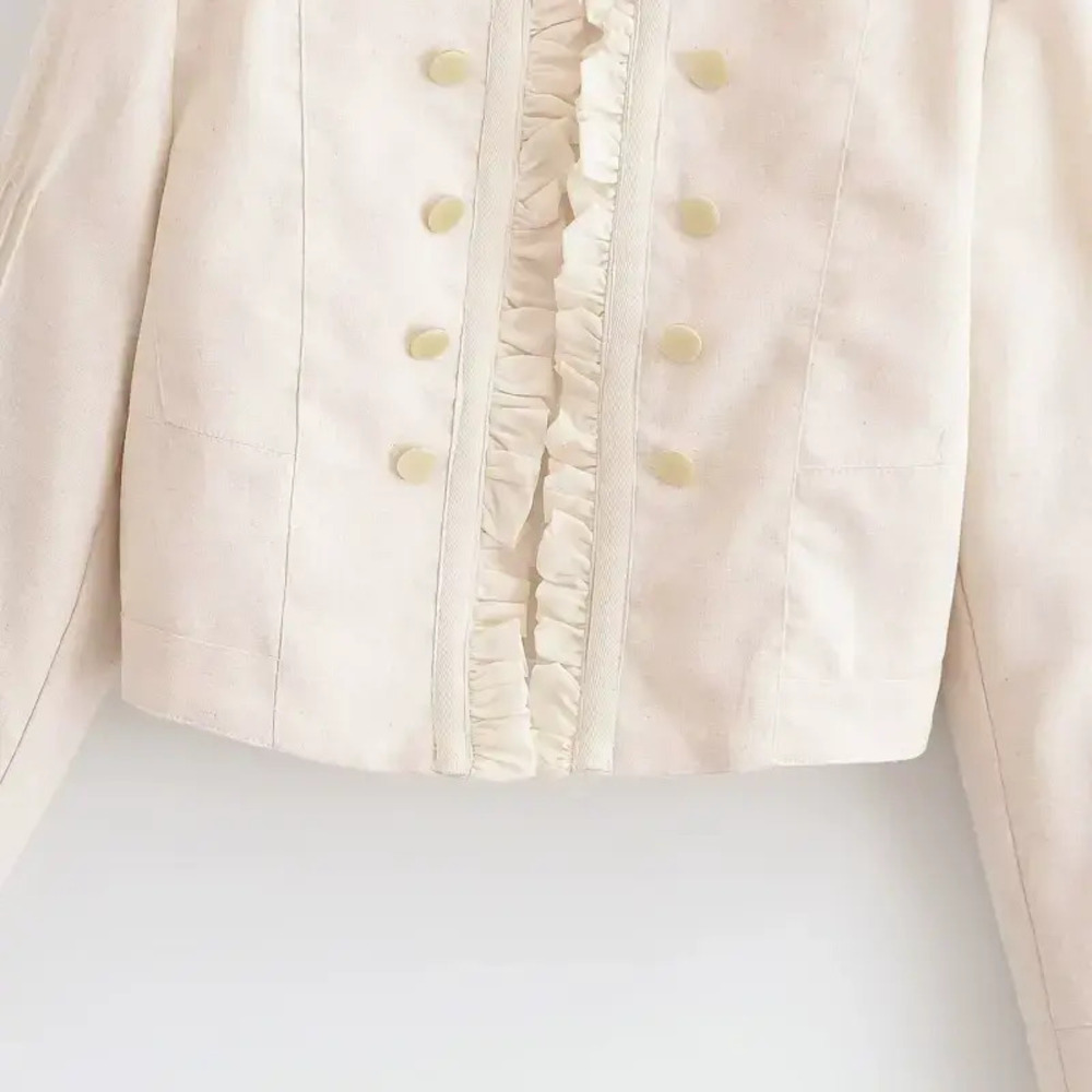 ZARA Rustic Ruffled Button-Front Blazer - Picture 4 of 4